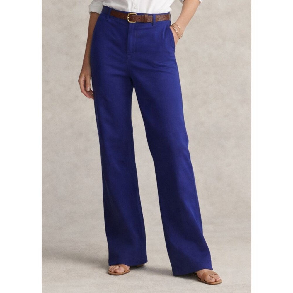 Lauren Ralph Lauren Blue Pants Women Size 8 Wide Leg Stretch Cotton High Rise
